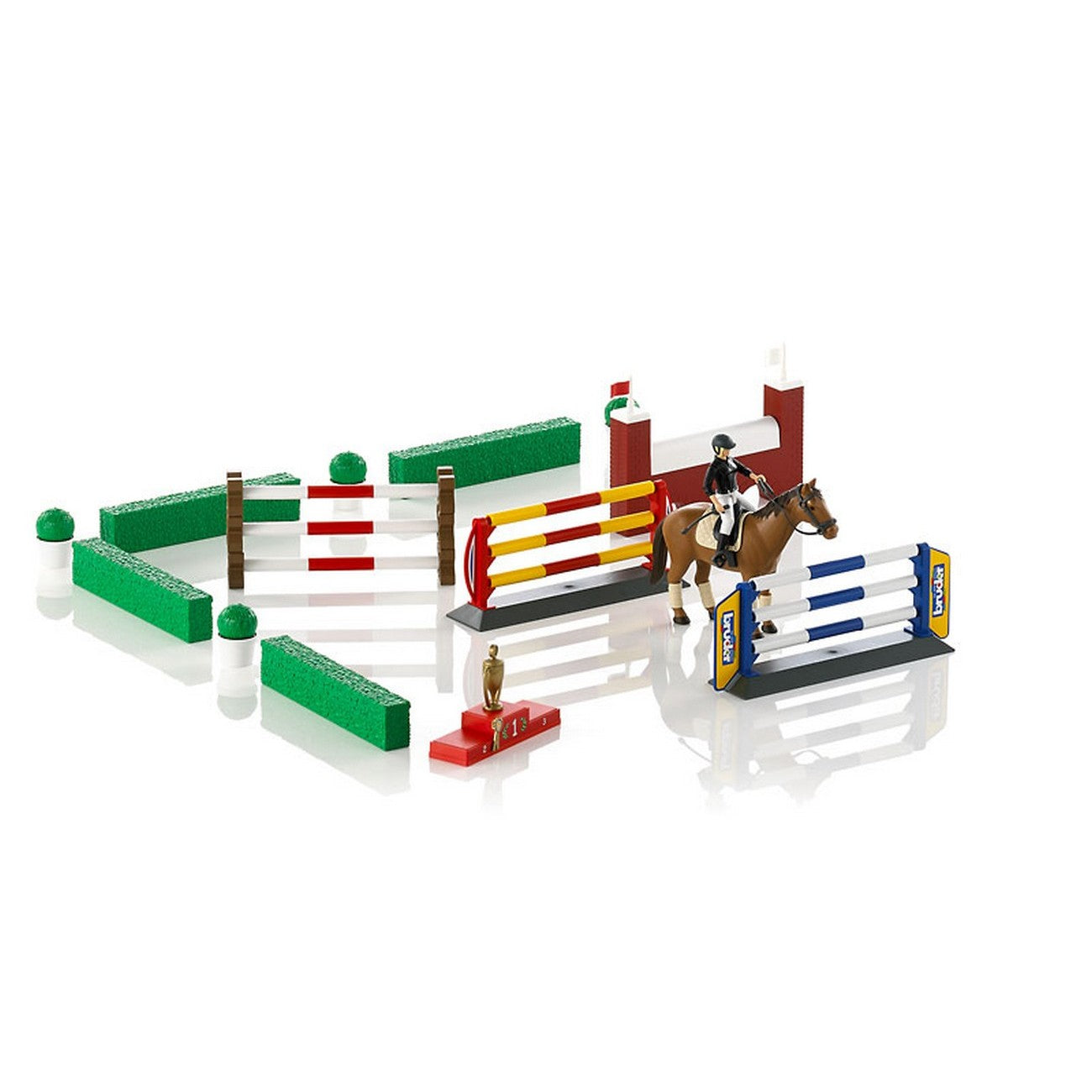 Pferdespringparcours bWorld mit Reiterin und Pferd