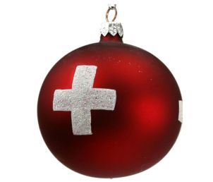 Ornament Dekokugel rot mit CH-Kreuz