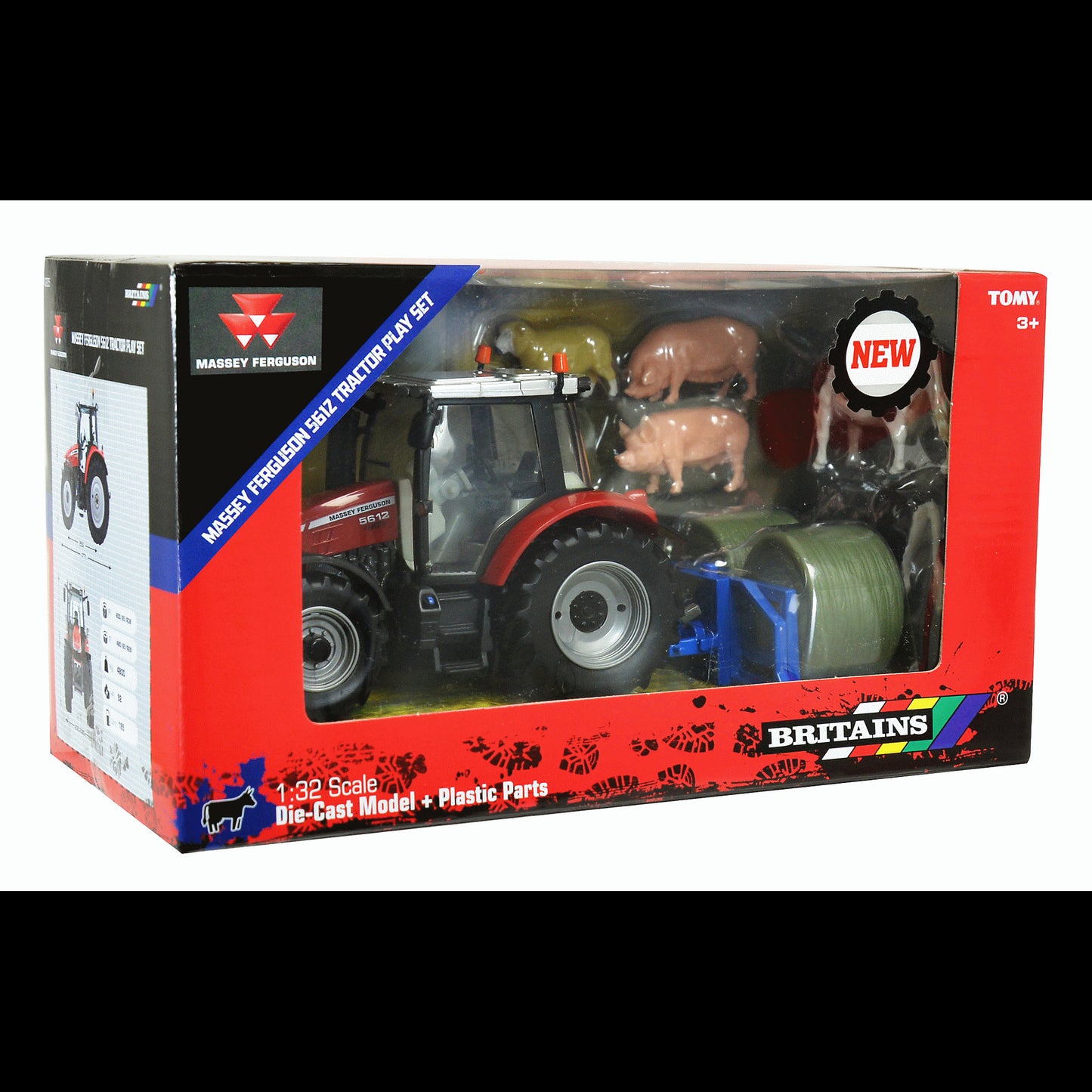 Spielset Massey Ferguson 5612 mit Tieren und Gabel