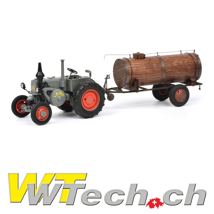 Lanz Ackerluft Bulldog grau mit Holzfasswagen