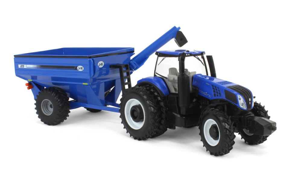 New Holland Genesis T8.355 Traktor mit J&M Getreideanhänger