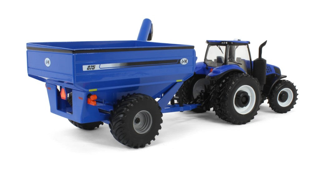 New Holland Genesis T8.355 Traktor mit J&M Getreideanhänger