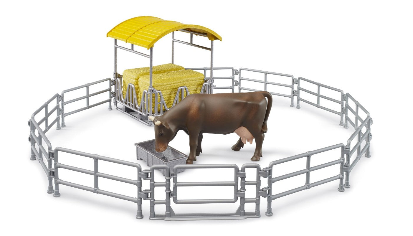 Heuraufe mit Zäunen und Trog