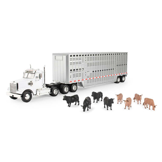 Freightliner 122SD Semi with Lifestock Trailer and Cattle