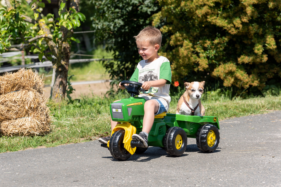 rollyTrac John Deere + Anhänger mit Hupe & Motorengeräusch