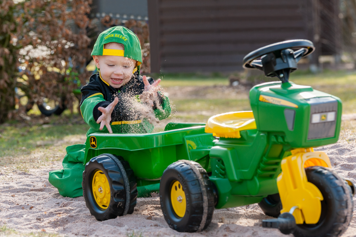 rollyTrac John Deere + Anhänger mit Hupe & Motorengeräusch