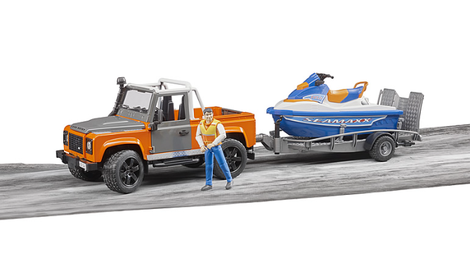 Land Rover Defender Pick-Up mit Jet-Ski