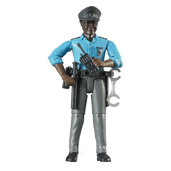 Polizist mit dunklem Hauttyp und Zubehör