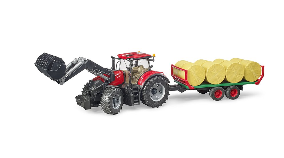 Case IH Optum 300 CVX mit Frontlader und Ballentransportanhänger