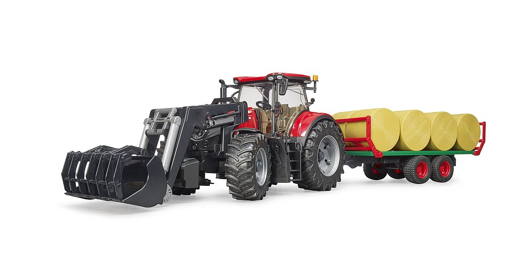 Case IH Optum 300 CVX mit Frontlader und Ballentransportanhänger