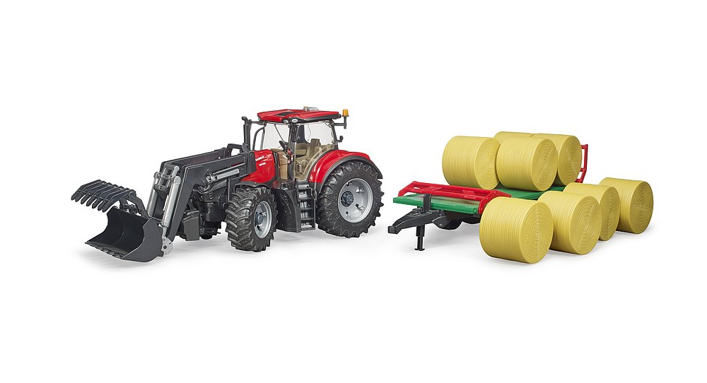 Case IH Optum 300 CVX mit Frontlader und Ballentransportanhänger