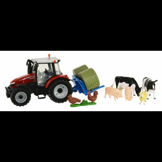 Spielset Massey Ferguson 5612 mit Tieren und Gabel