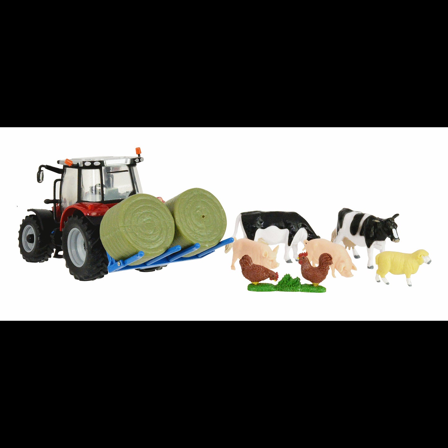 Spielset Massey Ferguson 5612 mit Tieren und Gabel