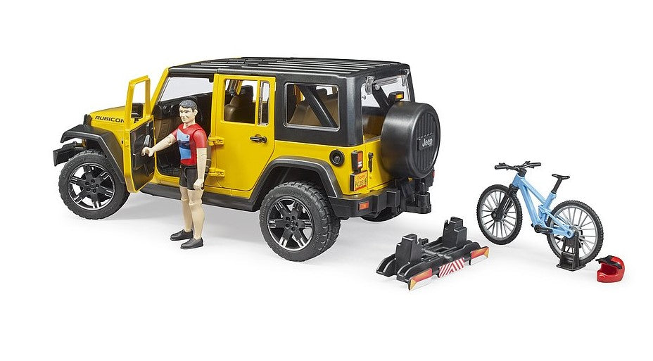 Jeep Wrangler Rubicon Unlimited mit Mountainbike und Radfahrer