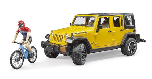 Jeep Wrangler Rubicon Unlimited mit Mountainbike und Radfahrer