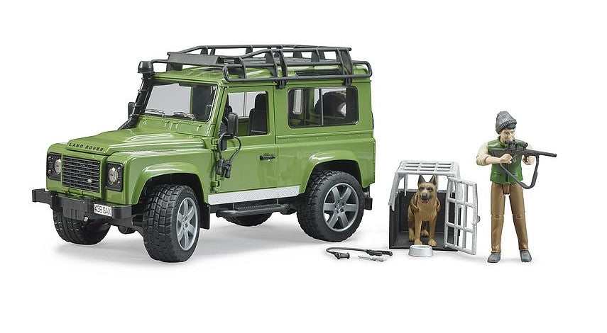 Land Rover Defender Station Wagon mit Förster und Hund