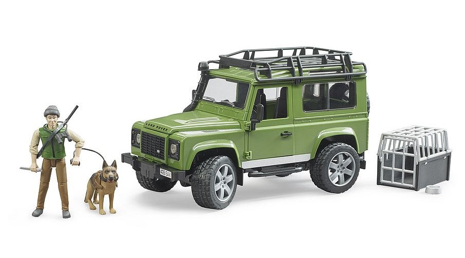 Land Rover Defender Station Wagon mit Förster und Hund
