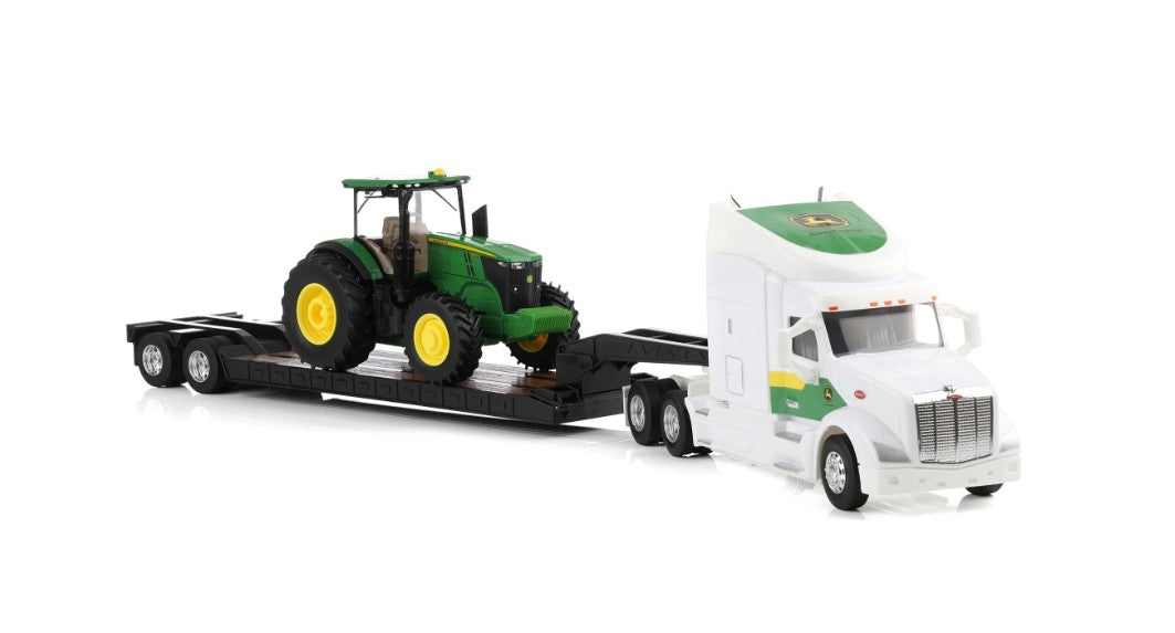 Peterbilt 579 mit Tieflader und John Deere 7290R