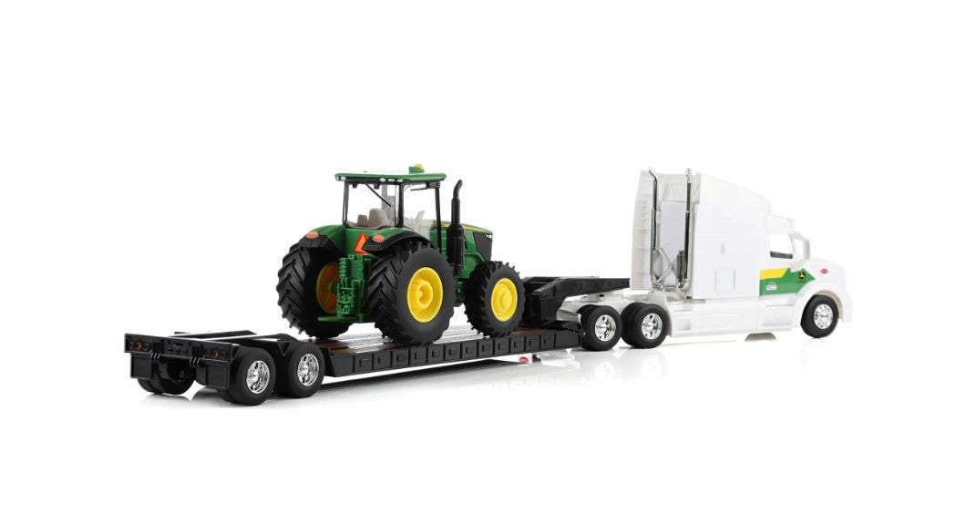 Peterbilt 579 mit Tieflader und John Deere 7290R