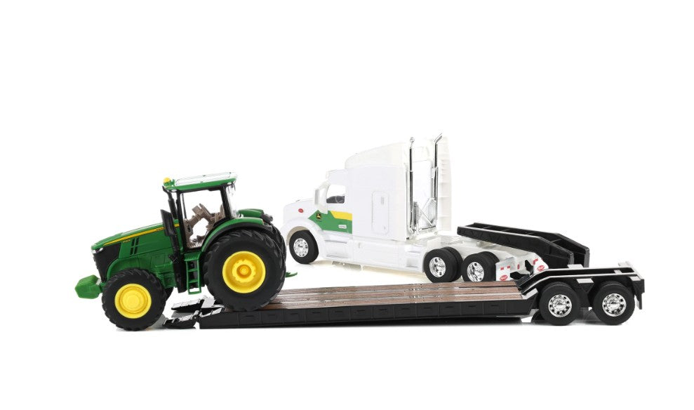 Peterbilt 579 mit Tieflader und John Deere 7290R