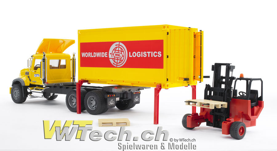 MACK LKW mit Container und Stapler