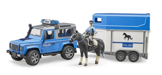 Land Rover Defender Polizeifahrzeug mit Pferdeanhänger