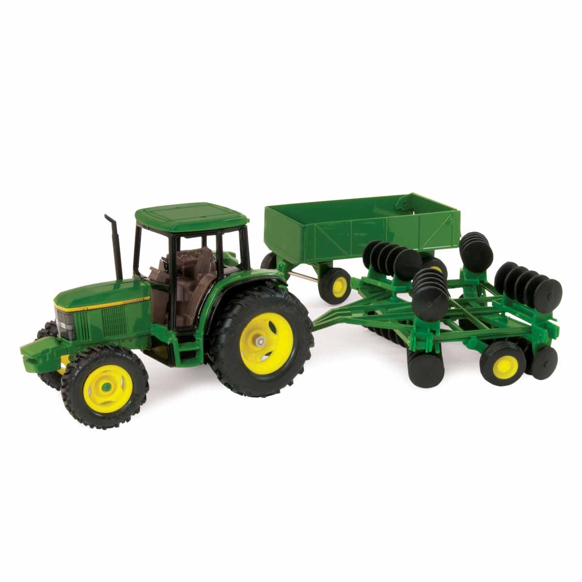 John Deere 6410 mit Wagen und Scheibenegge