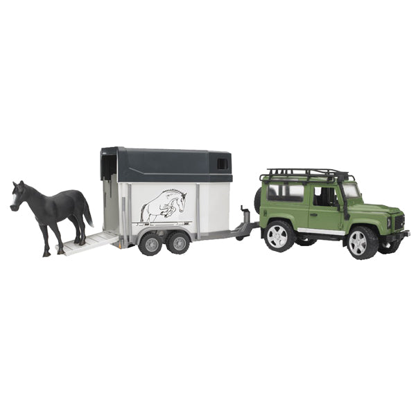 Land Rover Defender Station Wagon mit Pferdeanhänger und 1 Pferd